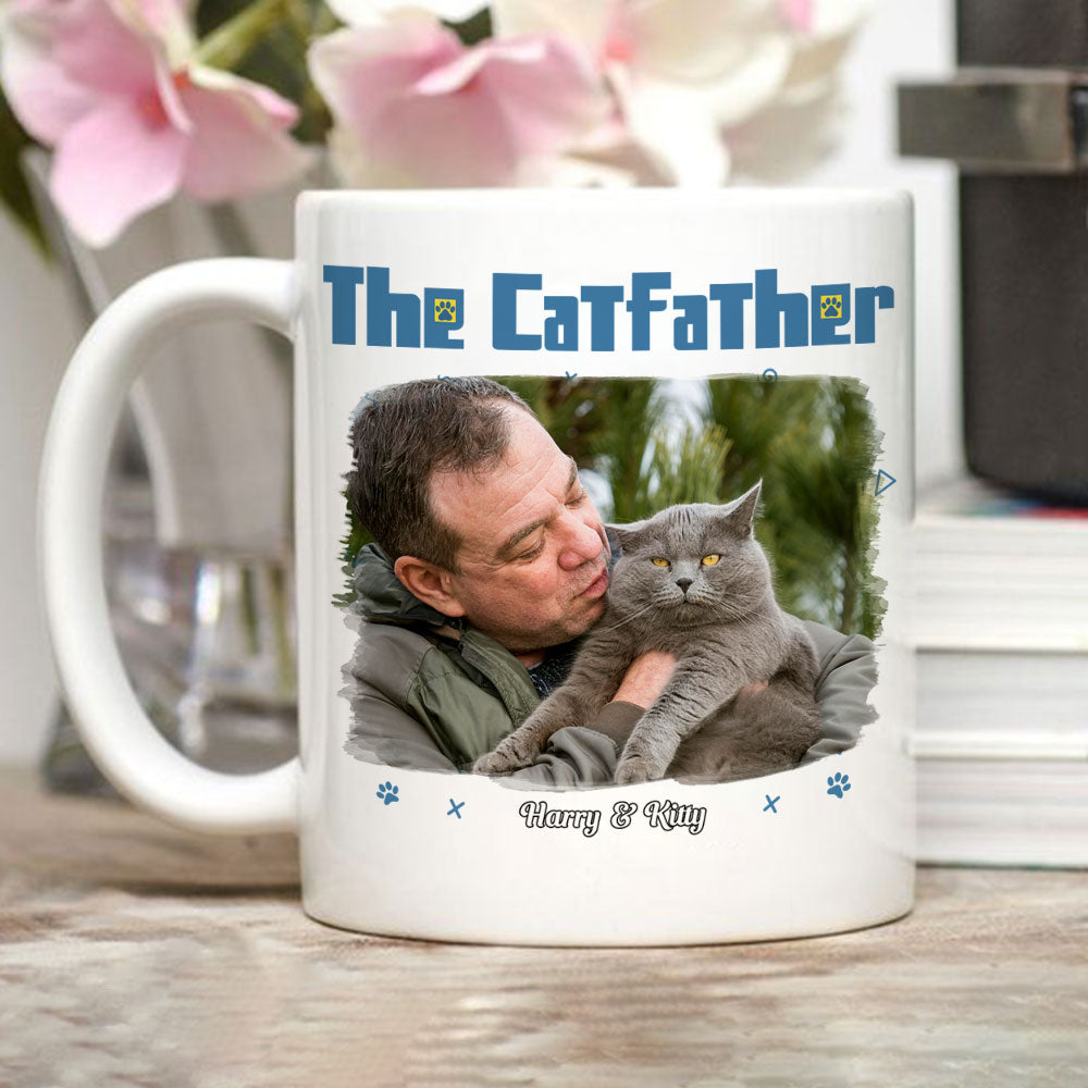 Custom Photo Christmas Birthday Gifts For Cat Dad, Cat Lovers • I Am The Catfather Photo - Personalized Coffee Mug