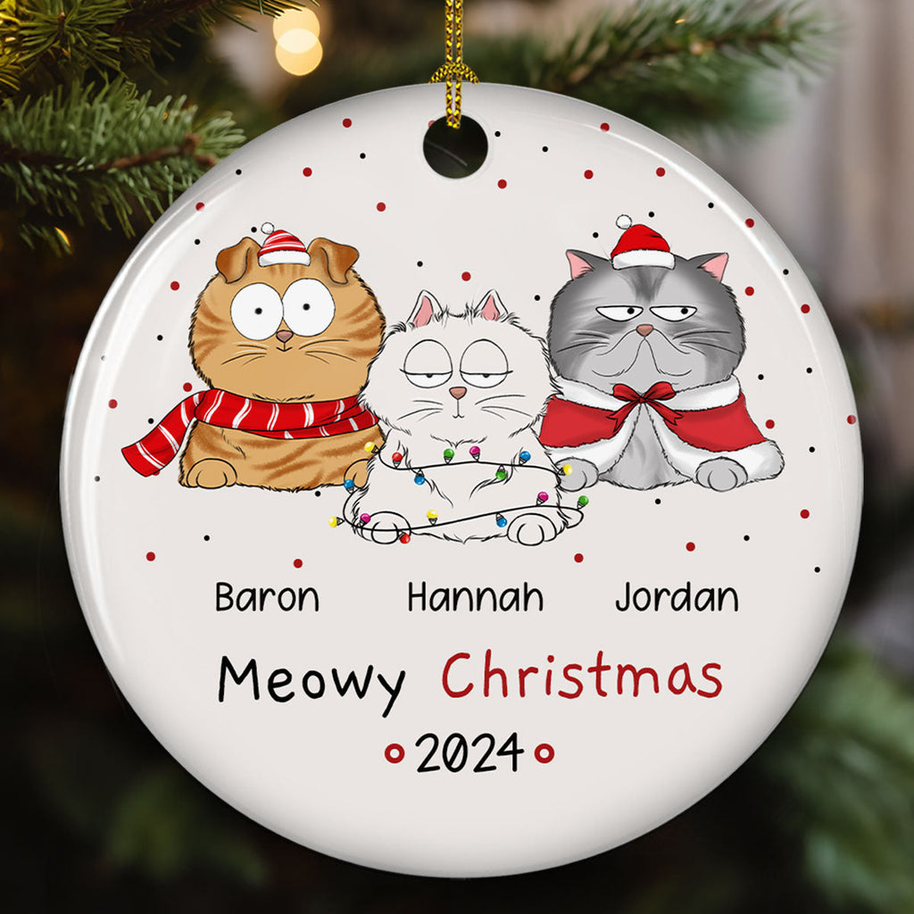 Meowy Christmas - Personalized Circle Ceramic Ornament