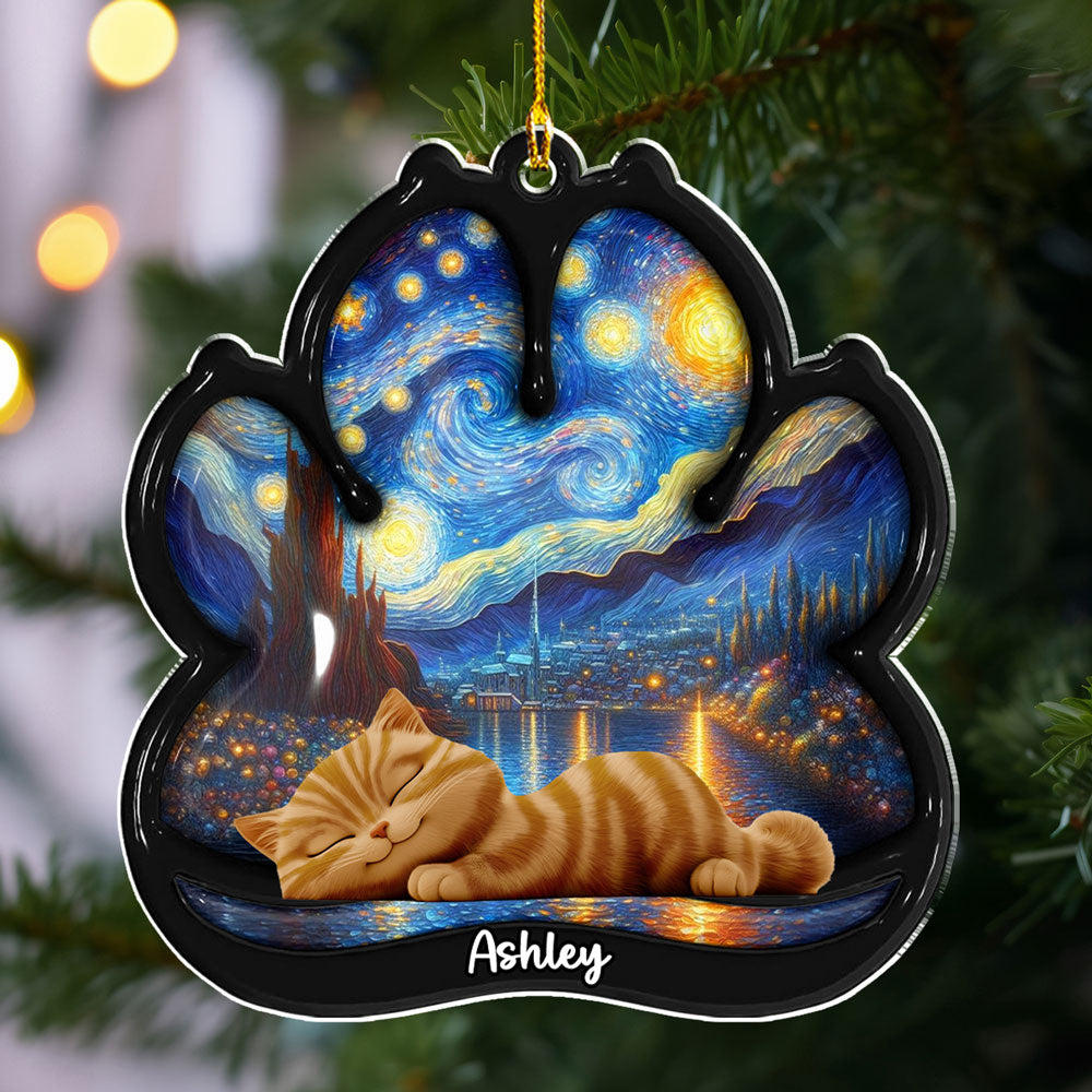 Custom Christmas Decor Home Birthday Gifts For Cat Lovers • Lay Here With Cat - Personalized 3D Effect Acrylic Ornament
