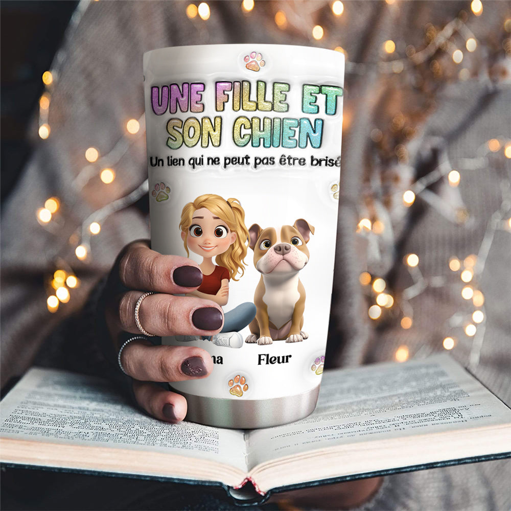 Custom Christmas Birthday Gifts For Dog Mom, Dog Lovers • Gobelet Personnalisé En Effet 3D Gonflé - Une fille et son chien