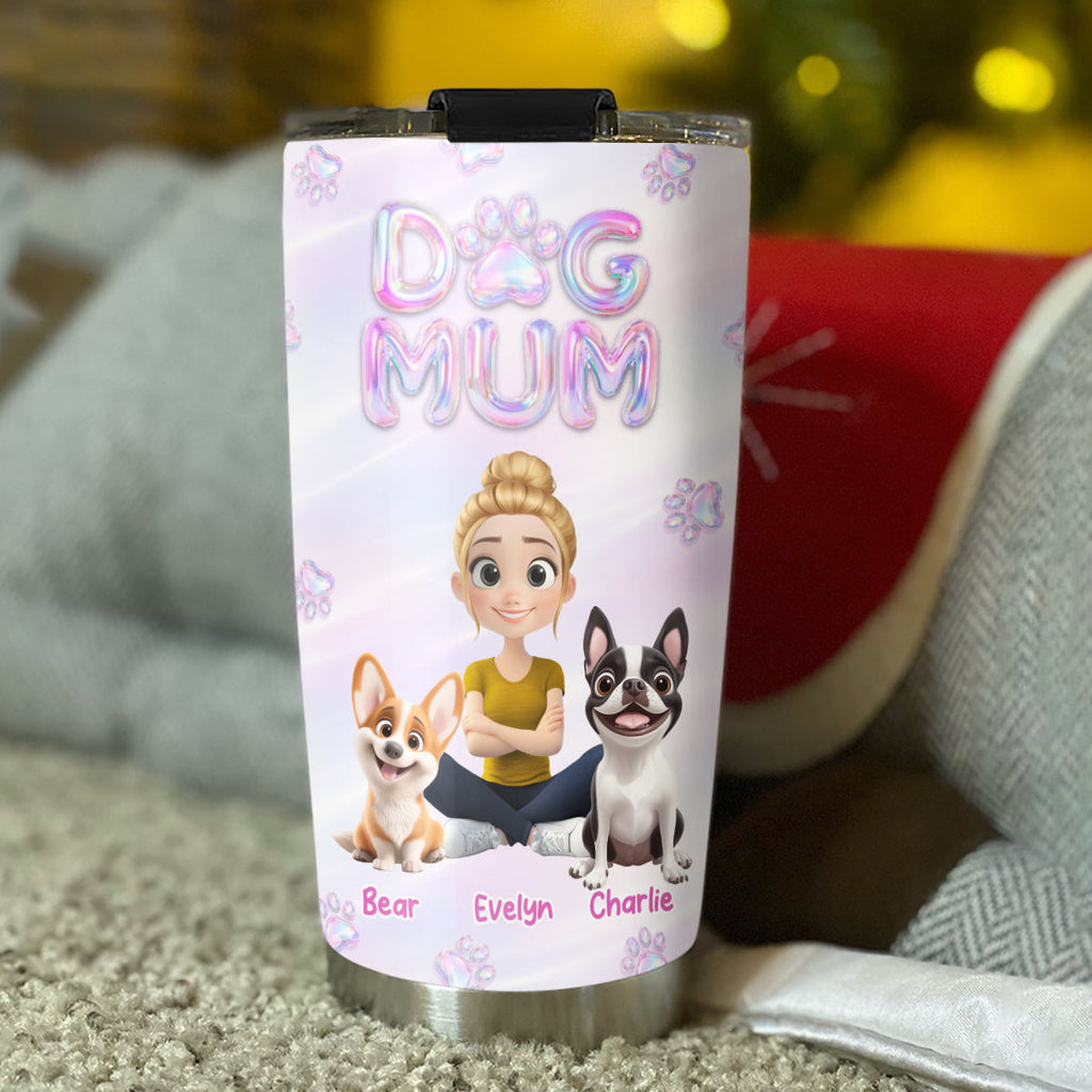 Custom Christmas Birthday Gifts For Dog Mom, Dog Lovers • Flying Into Bubble Planet - Personalized 3D Effect Tumbler