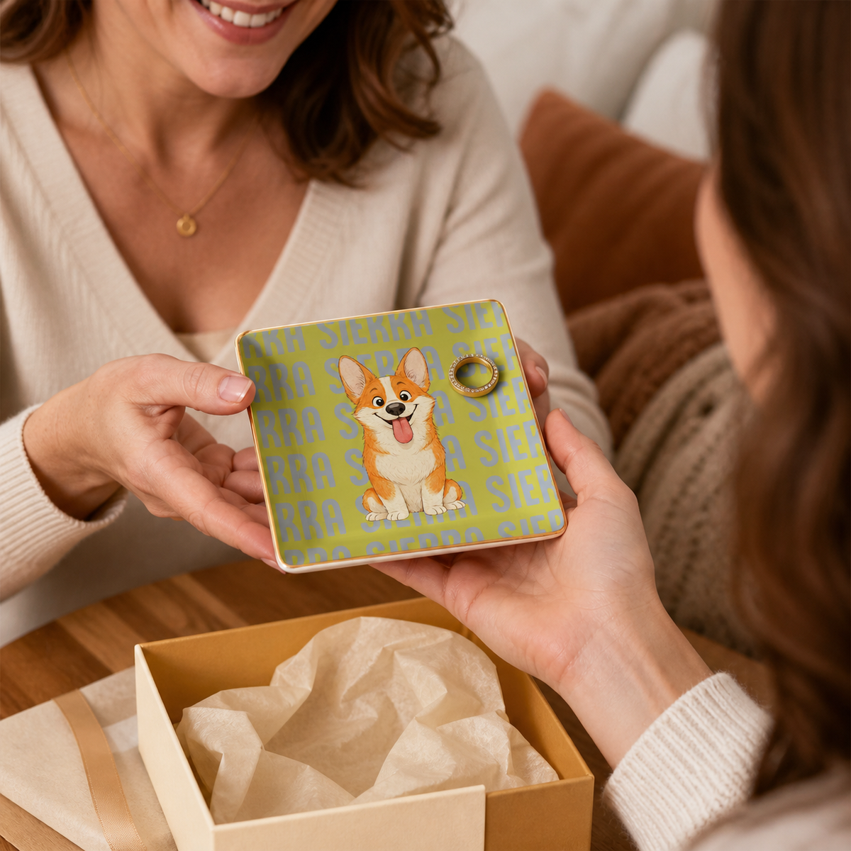 Custom Dog Watercolor Trinket Dish Gift For Dog Mom, Dog Lovers • Dog Lover Stylized - Personalized Jewelry Dish