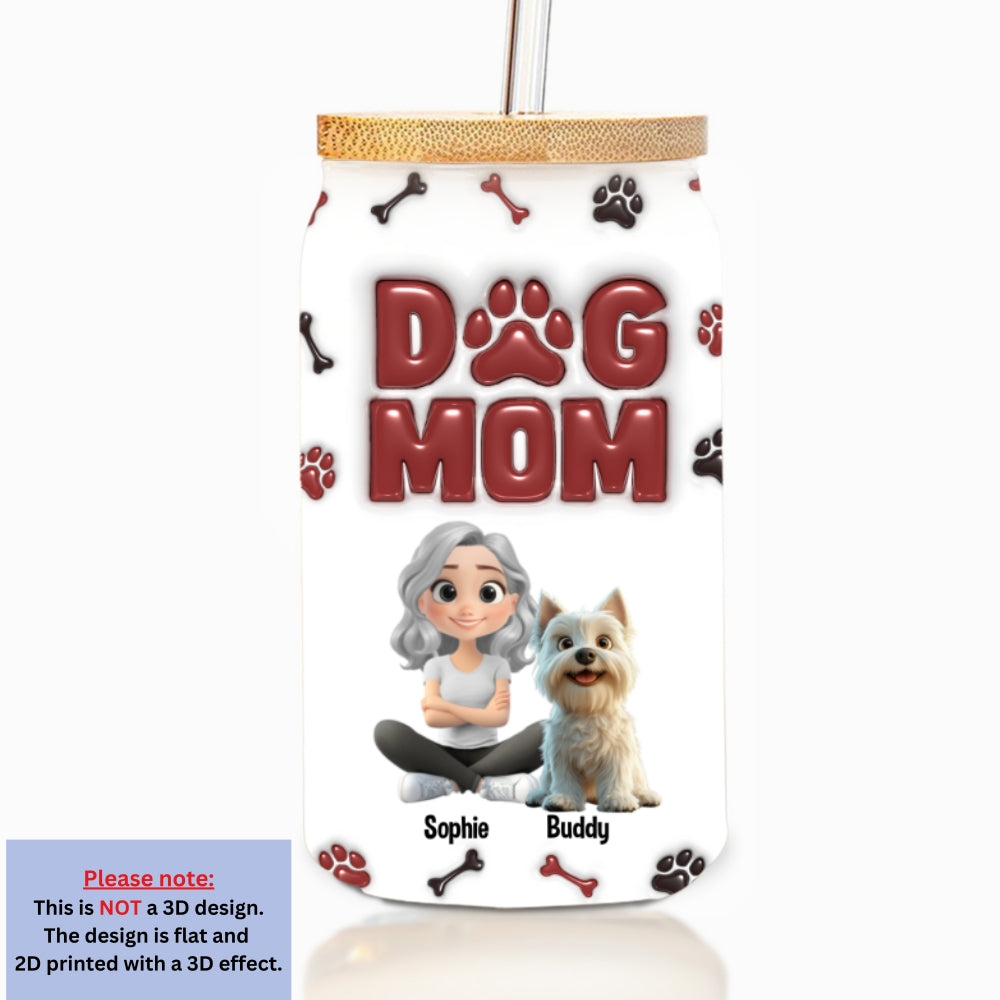 Lovely Dog Mama - Personalized 3D Inflated Effect Glass Can