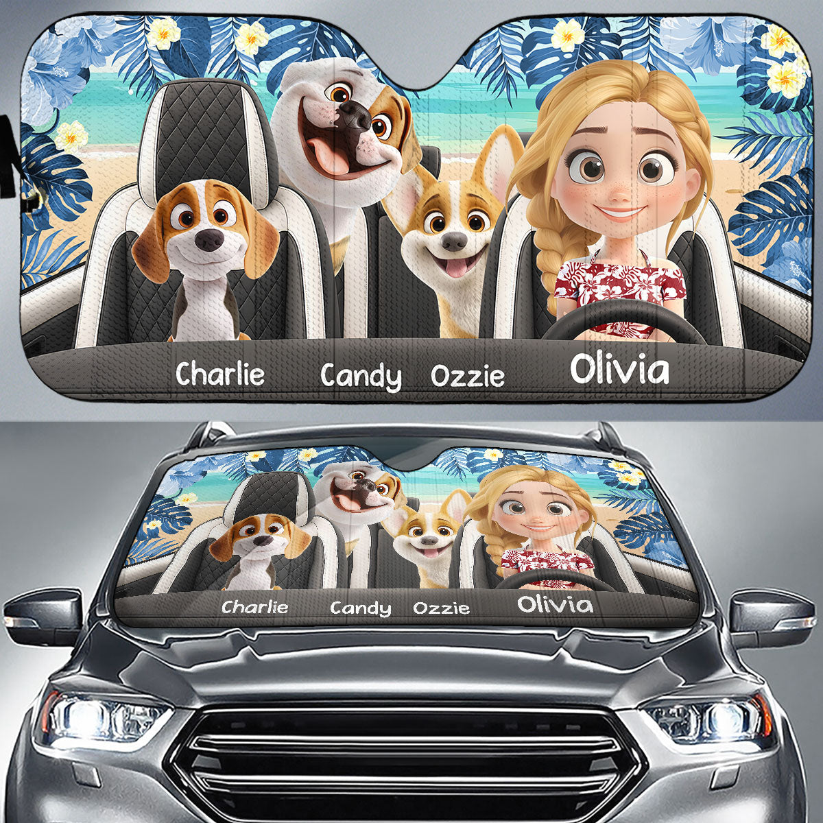 Custom Christmas Birthday Gifts Car Accessories for Dog Parents • Summer With My Dog - Personalized Car Sunshade