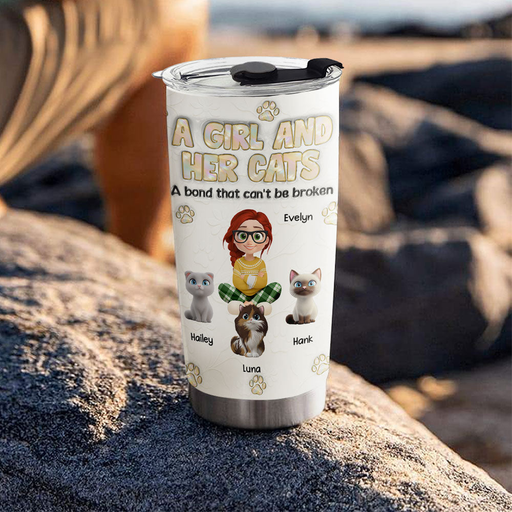 Custom Christmas Birthday Gifts For Pet Mom, Pet Lovers • A Girl And Her Cat Ver Pearl - Personalized 3D Inflated Effect Tumbler