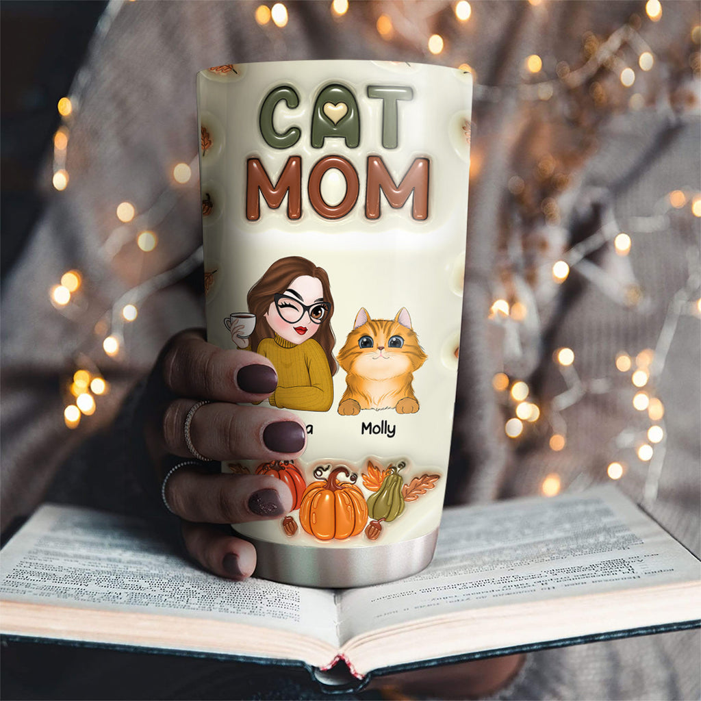 Custom Christmas Birthday Gifts For Pet Lovers • Cat Mom Autumn Version - Personalized 3D Inflated Effect Tumbler