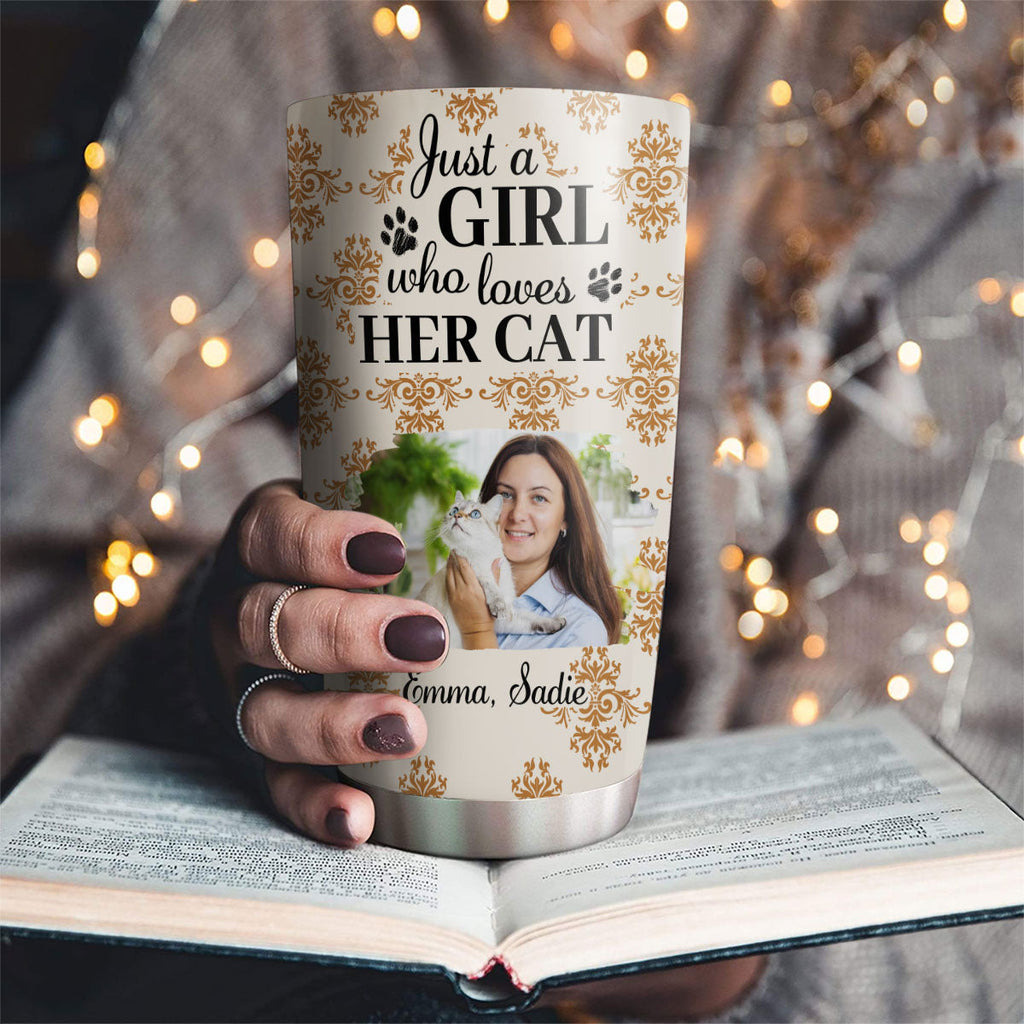 Custom Photo Christmas Birthday Gifts For Pet Mom, Pet Lovers • Pumskin Cat Autumn Photo - Personalized Tumbler