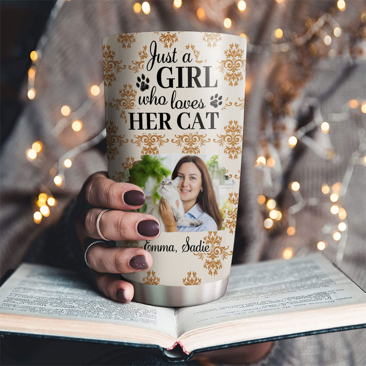 Custom Photo Christmas Birthday Gifts For Pet Mom, Pet Lovers • Pumskin Cat Autumn Photo - Personalized Tumbler