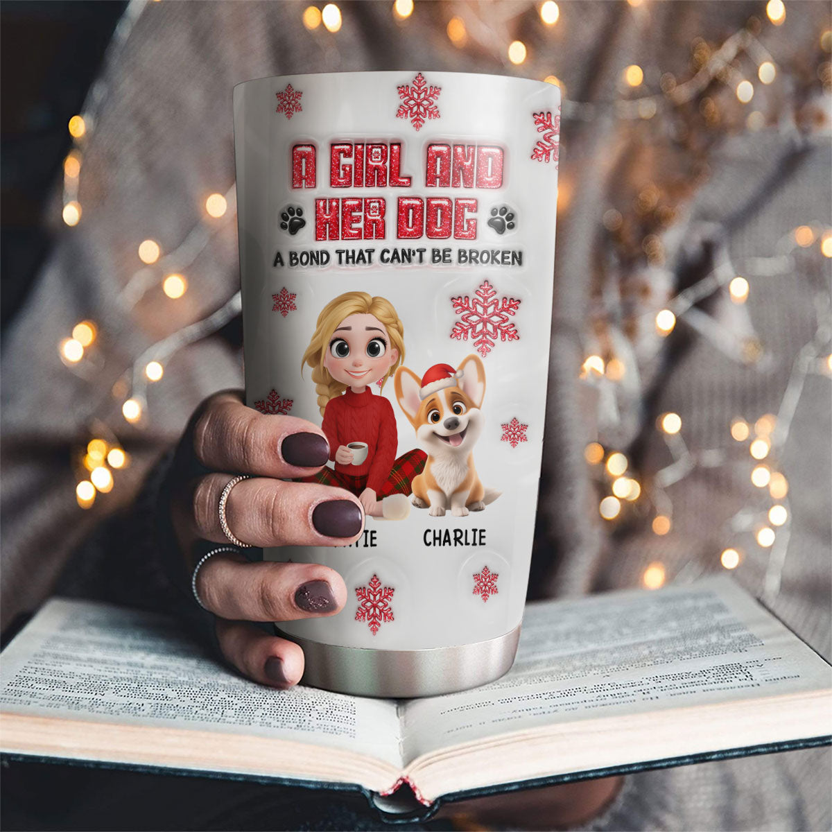 Custom Christmas Birthday Gifts For Dog Mom, Dog Lovers • No Space Between Us - Personalized 3D Inflated Effect Tumbler