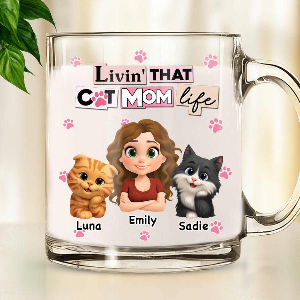 Custom Christmas Birthday Gifts For Cat Mom, Cat Lovers • Just A Cat Mom - Personalized Glass Mug
