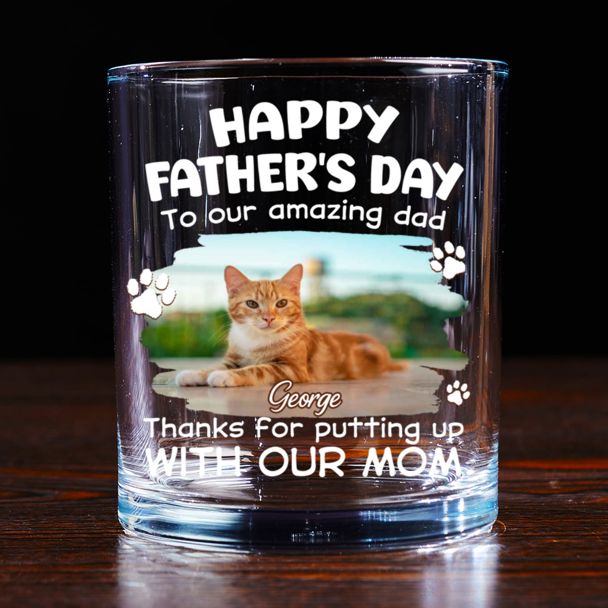 Putting Up With Funny Dad Ver Cat Photo - Personalized Whiskey Glass