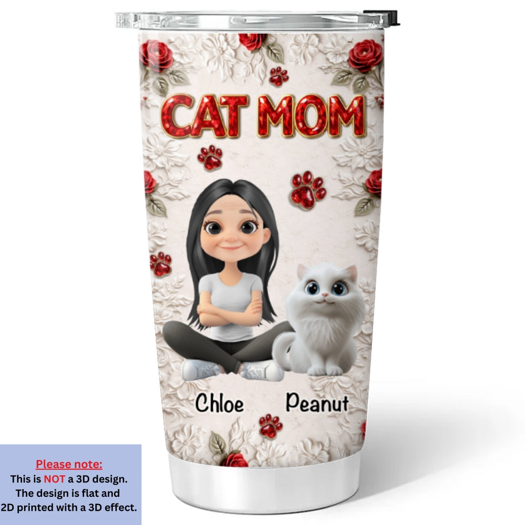 Custom Christmas Birthday Gifts For Cat Mom, Cat Lovers • Floral Cat Mom - Personalized 3D Effect Tumbler