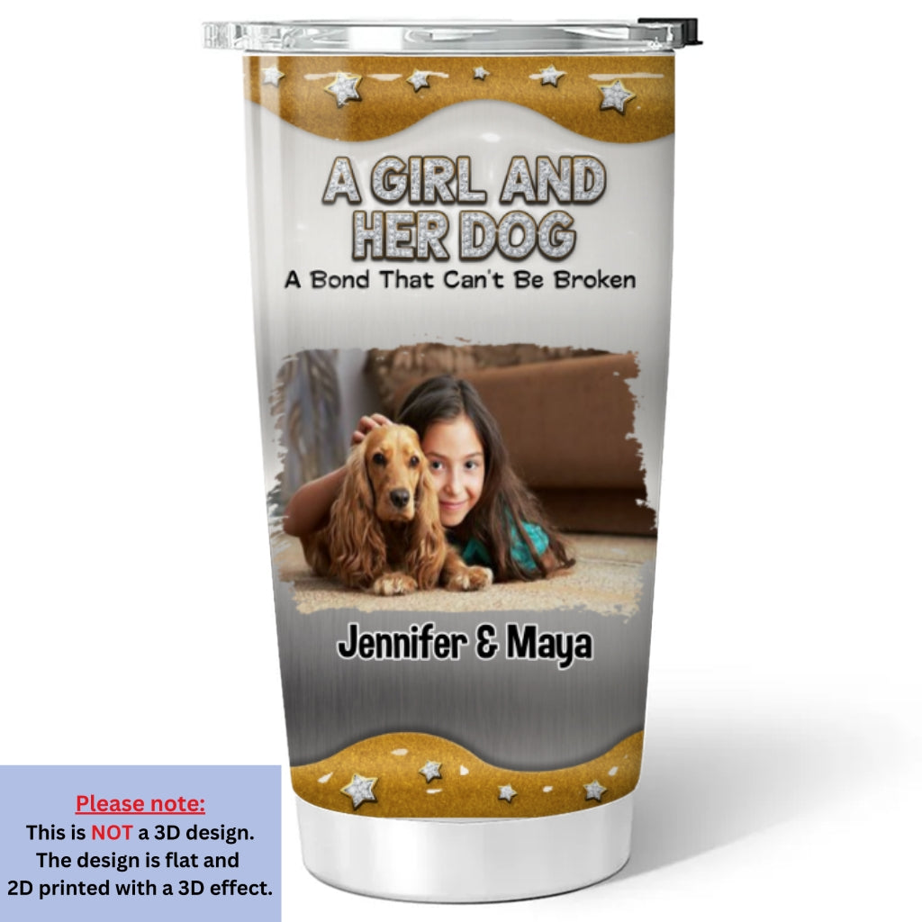 Custom Photo Christmas Birthday Gifts For Dog Mom, Dog Lovers • Girl And Dog Together Photo - Personalized 3D Inflated Effect Tumbler