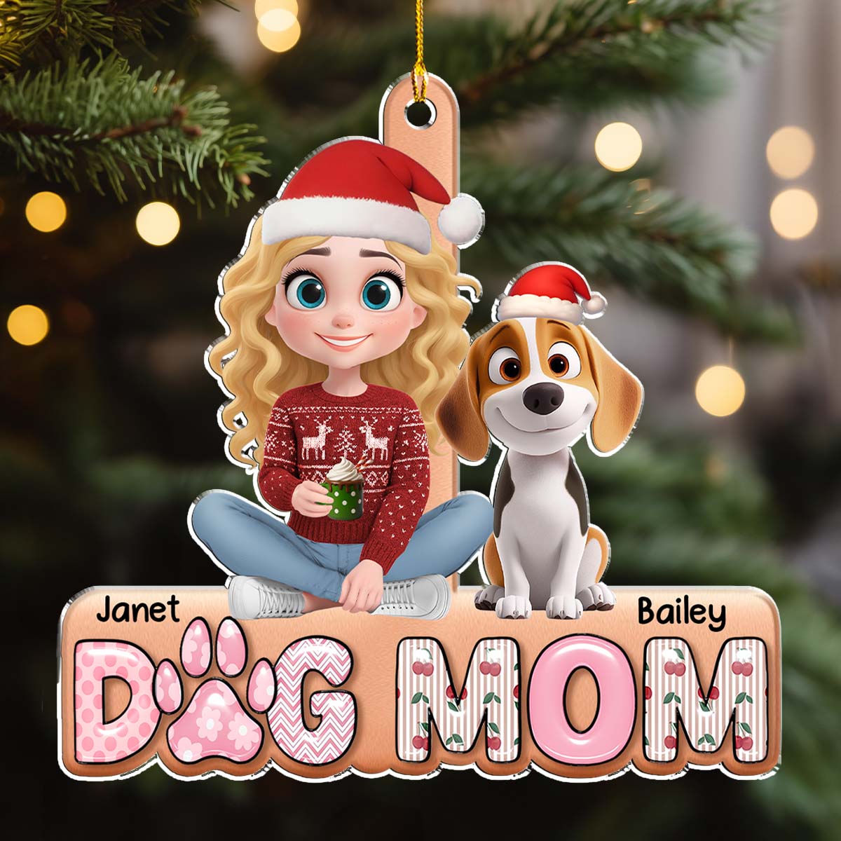 Custom Christmas Decor Home Birthday Gifts For Dog Mom, Dog Lovers • Cherry On Top This Year - Personalized 3D Effect Acrylic Ornament