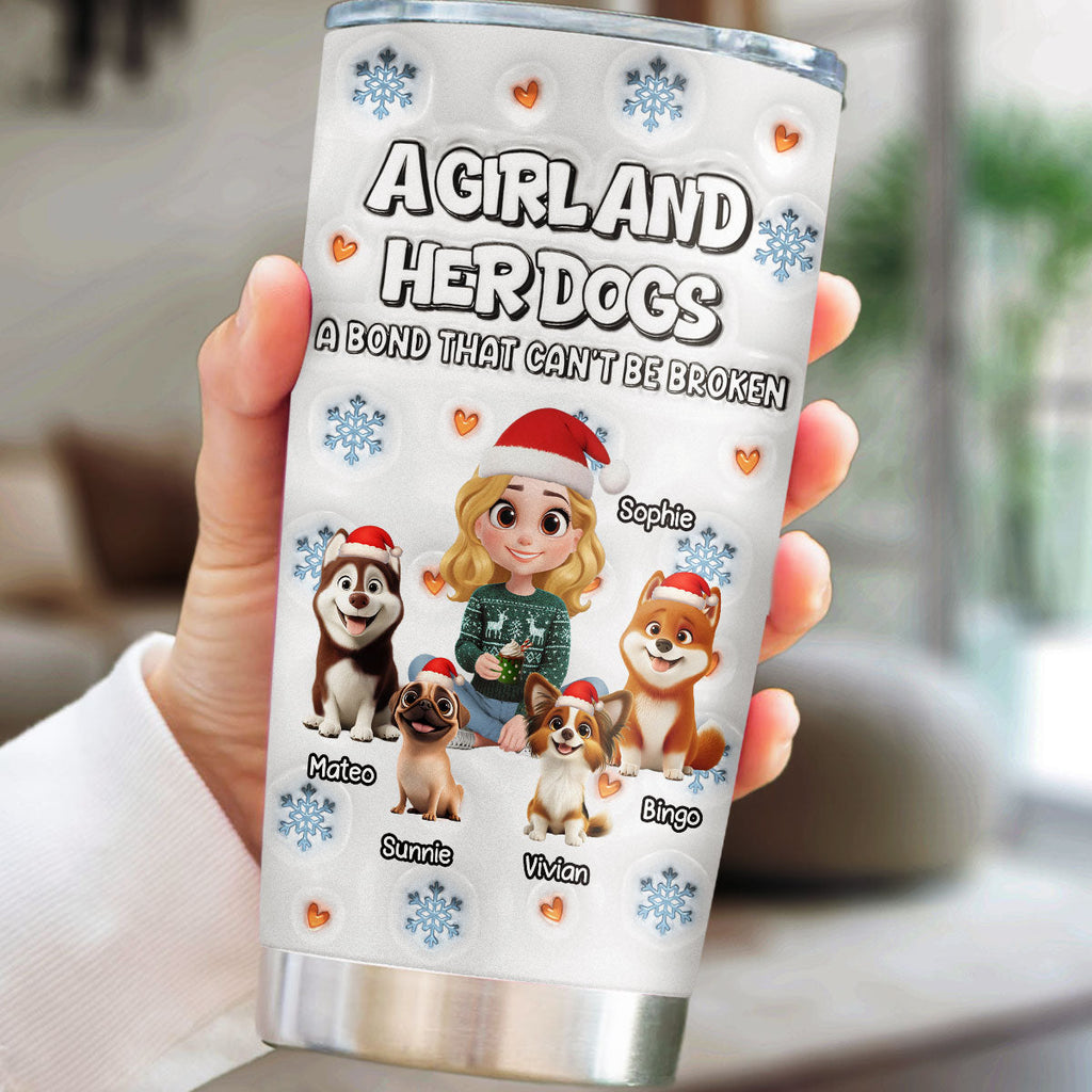 Custom Christmas Birthday Gifts For Dog Mom, Dog Lovers • Christmas Day With Dog Mom Ver 2 - Personalized 3D Inflated Effect Tumbler