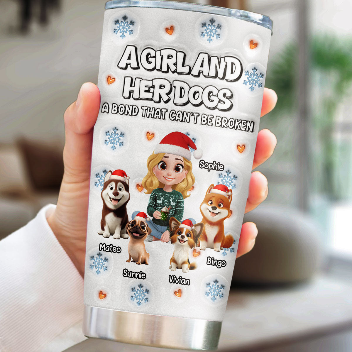 Custom Christmas Birthday Gifts For Dog Mom, Dog Lovers • Christmas Day With Dog Mom Ver 2 - Personalized 3D Inflated Effect Tumbler