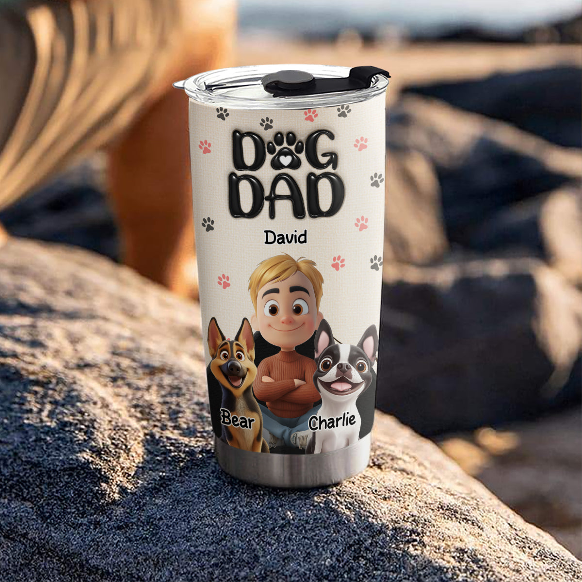 Custom Christmas Birthday Gifts For Dog Dad, Dog Lovers • Dad Love You The Most - Personalized 3D Inflated Effect Tumbler
