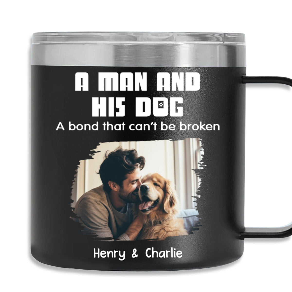 Custom Photo Father's day Birthday Gifts For Dog Dad, Dog Lovers • Best Dad Ever Photo - Personalized 14oz Stainless Steel Tumbler With Handle