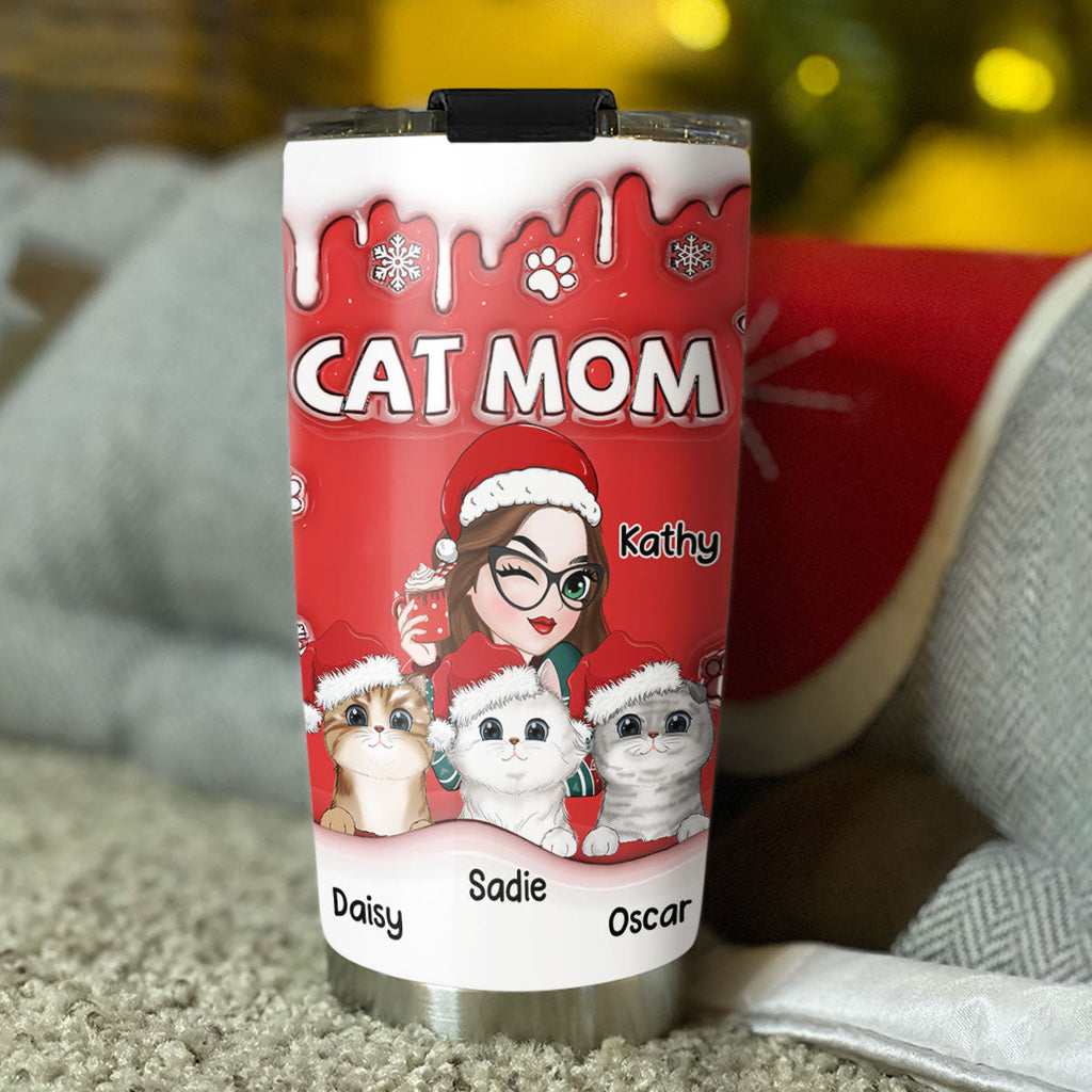 Custom Mother's day Birthday Gifts For Pet Mom, Pet Lovers • Christmas Mom Of Cats - Personalized 3D Inflated Effect Tumbler