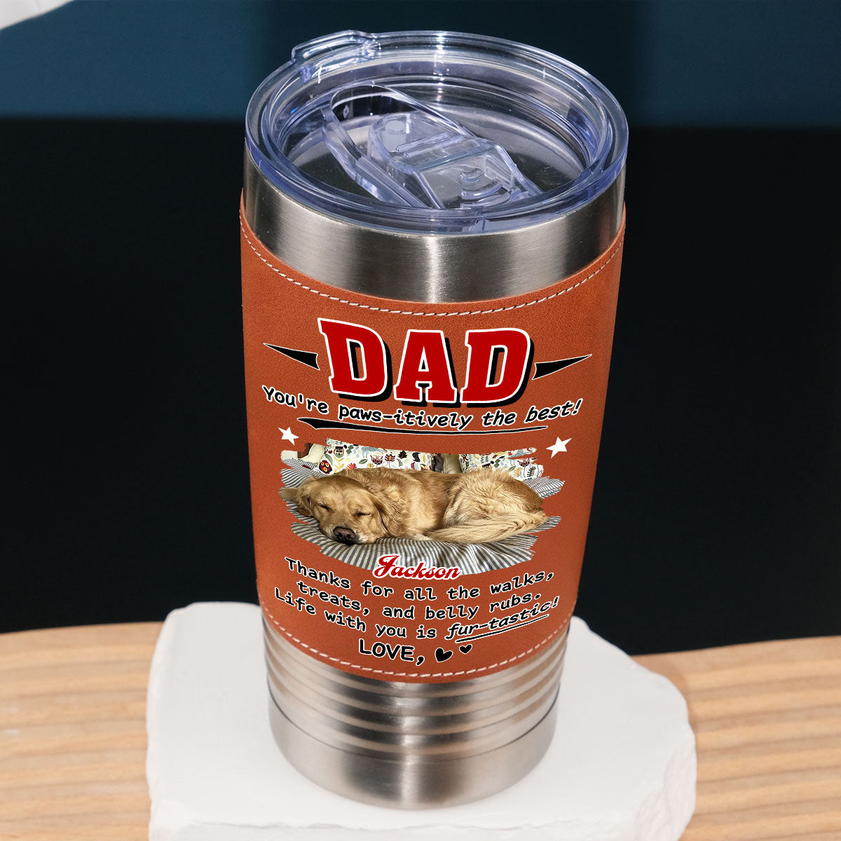 Custom Photo Christmas Birthday Gifts For Dog Lovers • Life Is Fantastic Now Photo - Personalized Leather Tumbler