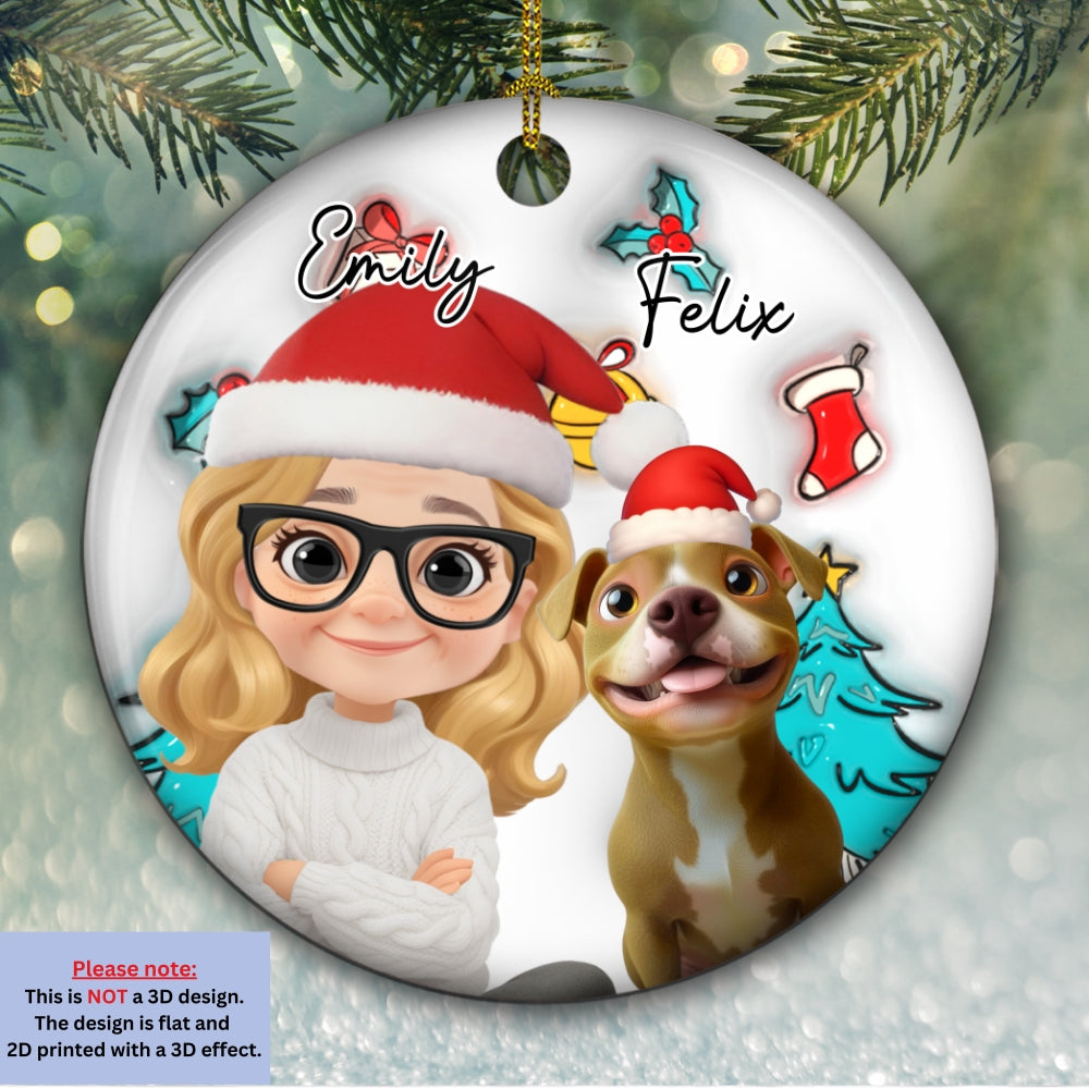 Custom Christmas Decor Home Birthday Gifts For Pet Mom, Pet Lovers • Santa Is Coming To Them - Personalized 3D Inflated Effect Ceramic Ornament