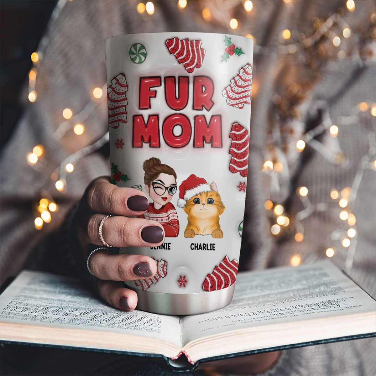 Custom Christmas Birthday Gifts For Pet Lovers • Pet Mom Christmas Cake - Personalized 3D Inflated Effect Tumbler