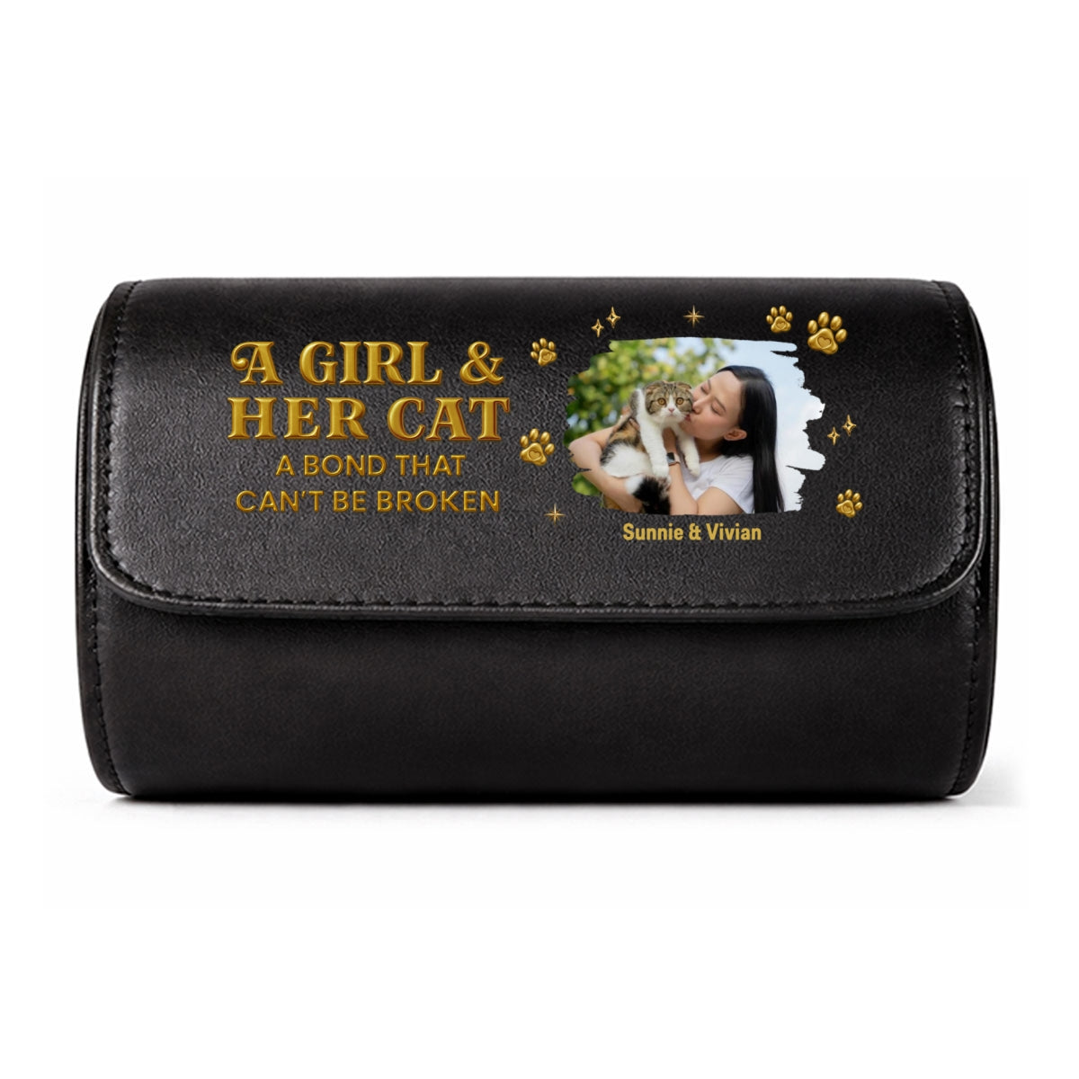 A Girl And Her Cat Photo - Personalized Leather Watch Case