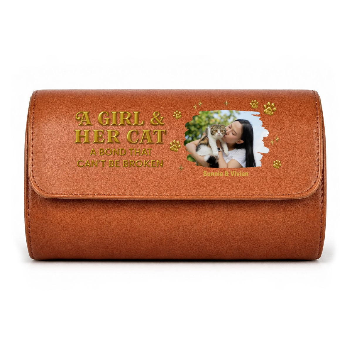 A Girl And Her Cat Photo - Personalized Leather Watch Case