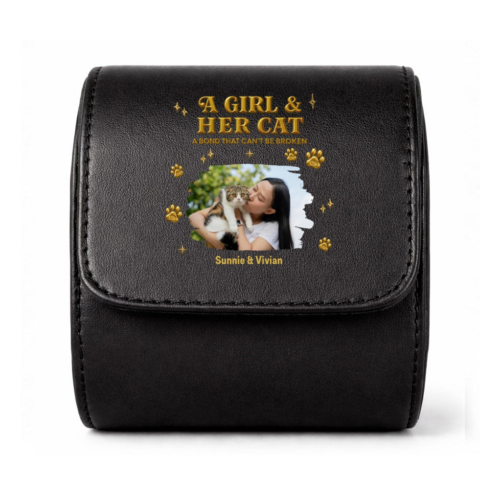 A Girl And Her Cat Photo - Personalized Leather Watch Case