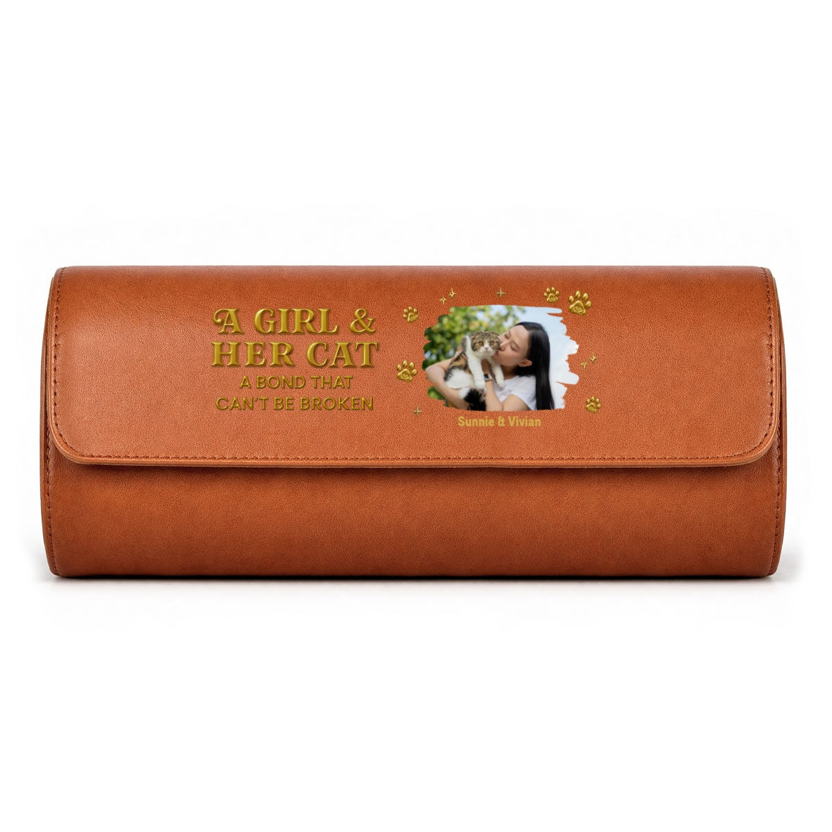 A Girl And Her Cat Photo - Personalized Leather Watch Case