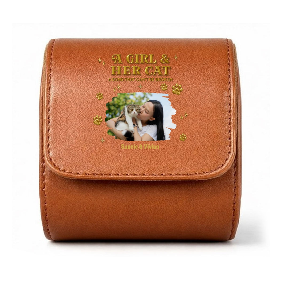 A Girl And Her Cat Photo - Personalized Leather Watch Case