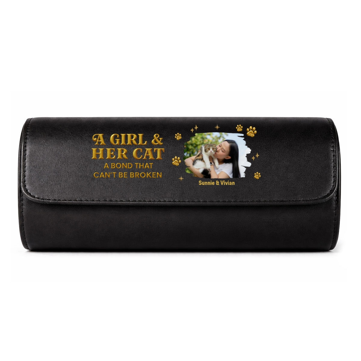 A Girl And Her Cat Photo - Personalized Leather Watch Case