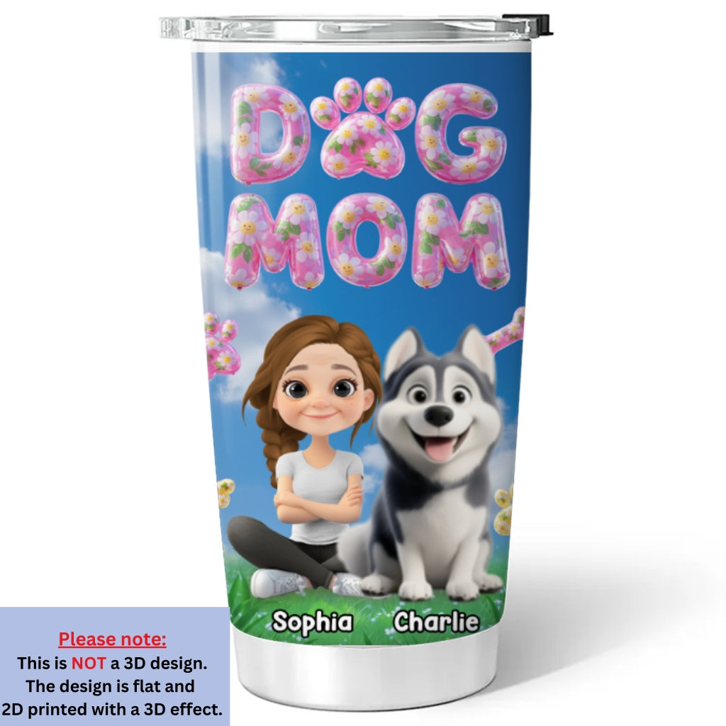 Custom Christmas Birthday Gifts For Dog Mom, Dog Lovers • Bubble Chibi Dog Mom - Personalized 3D Effect Tumbler