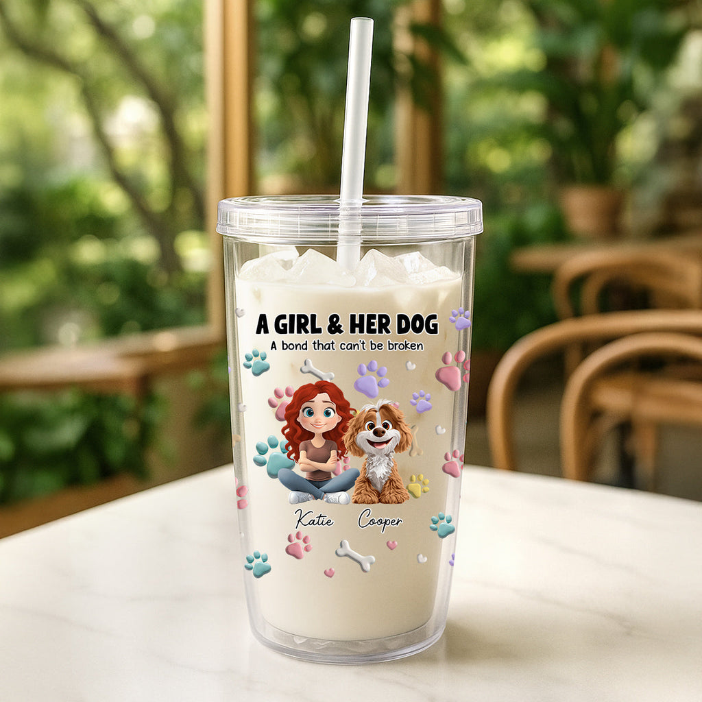 Custom Christmas Birthday Gifts For Dog Mom, Dog Lovers • Dog And Human Cartoon - Personalized 14oz Plastic Tumbler