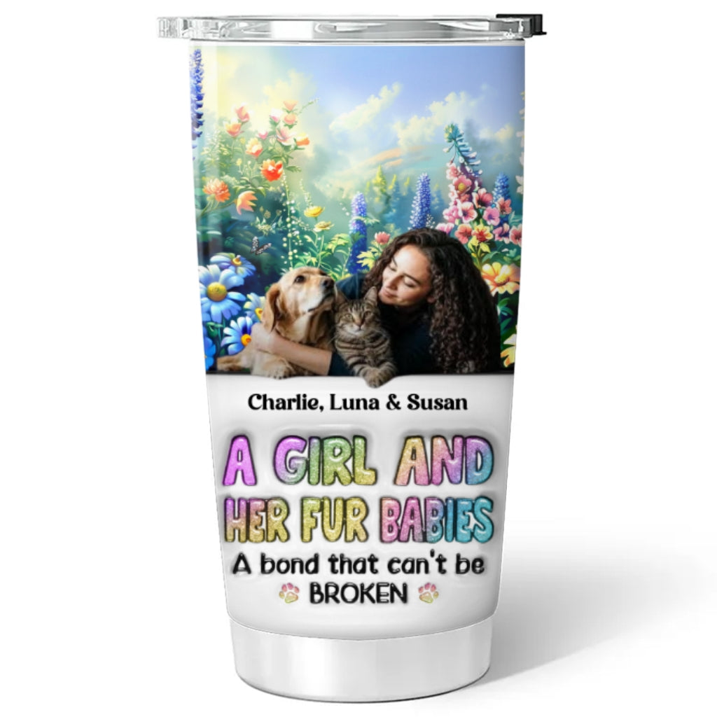 Custom Photo Christmas Birthday Gifts For Cat Mom, Cat Lovers • A Girl And Her Lovely Fur Baby Photo - Personalized 3D Inflated Effect Tumbler