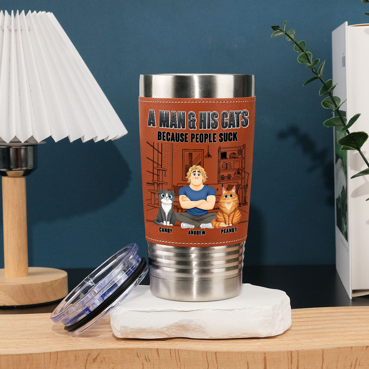 Custom Father's day Birthday Gifts For Cat Dad, Cat Lovers • Cat Over People - Personalized Leather Tumbler