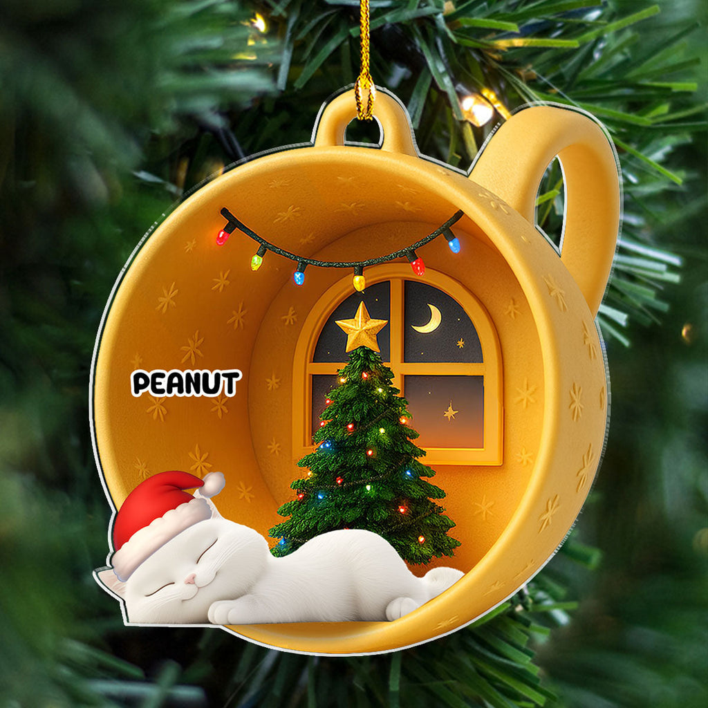 Custom Christmas Decor Home Birthday Gifts For Cat Lovers • Sleeping Cat Cupcake - Personalized Acrylic Ornament