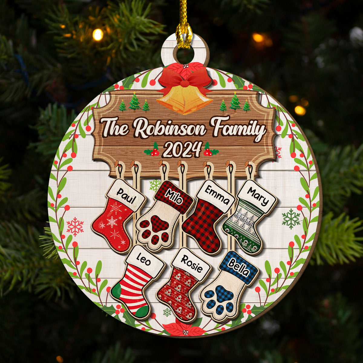 Lovely Family With Pet - Personalized Freeshape 2-Layered Wood Ornament