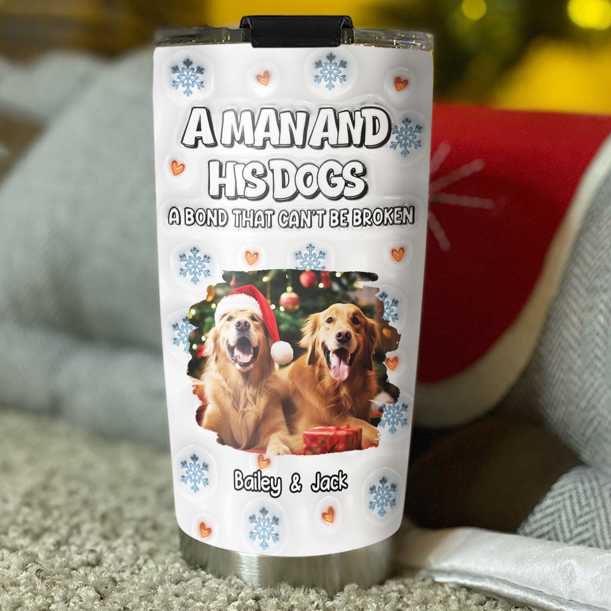 Custom Photo Christmas Birthday Gifts For Dog Dad, Dog Lovers • Christmas Day With Dog Dad Ver Photo 2 - Personalized 3D Inflated Effect Tumbler