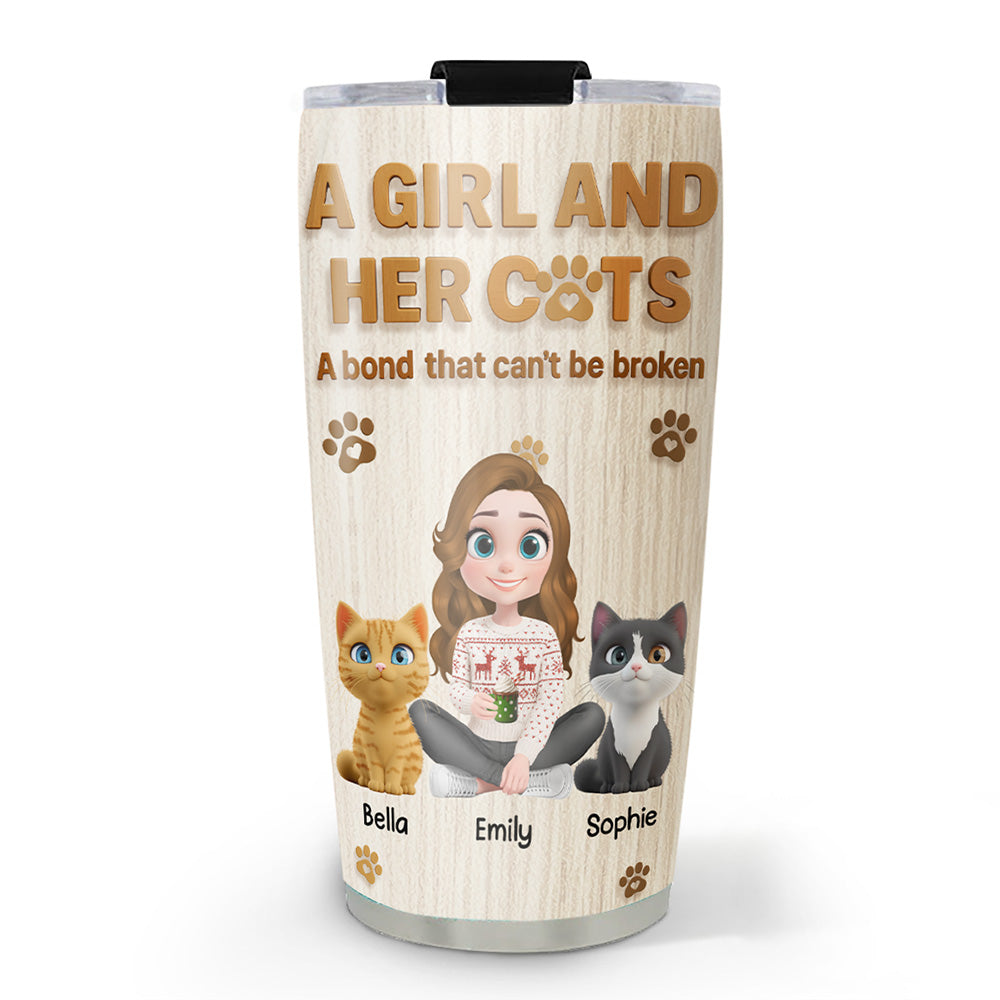 Custom Christmas Birthday Gifts For Cat Mom, Cat Lovers • A Girl And Her Cat Snowball - Personalized Tumbler