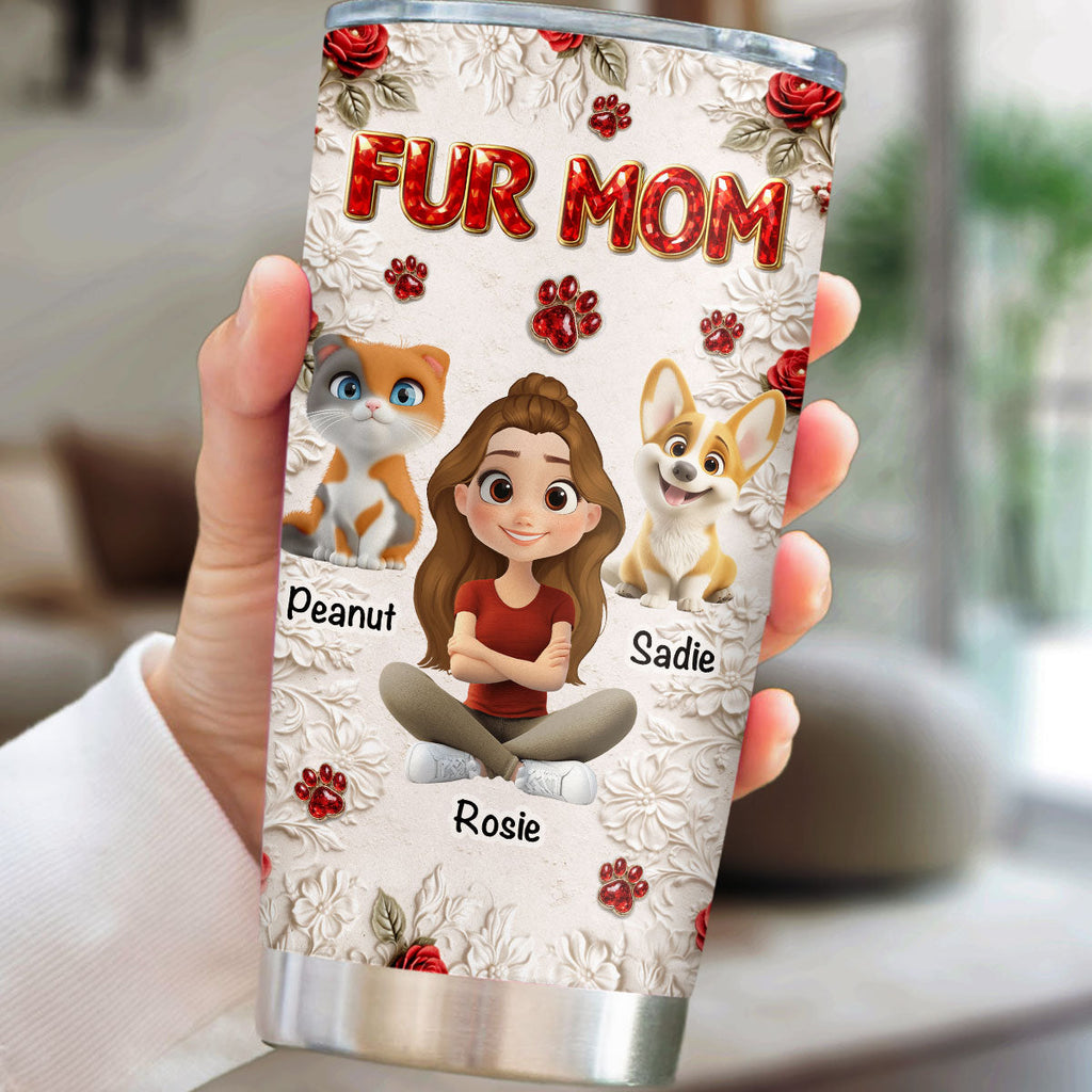 Custom Christmas Birthday Gifts For Cat Lovers • Floral Pet Mom - Personalized 3D Effect Tumbler