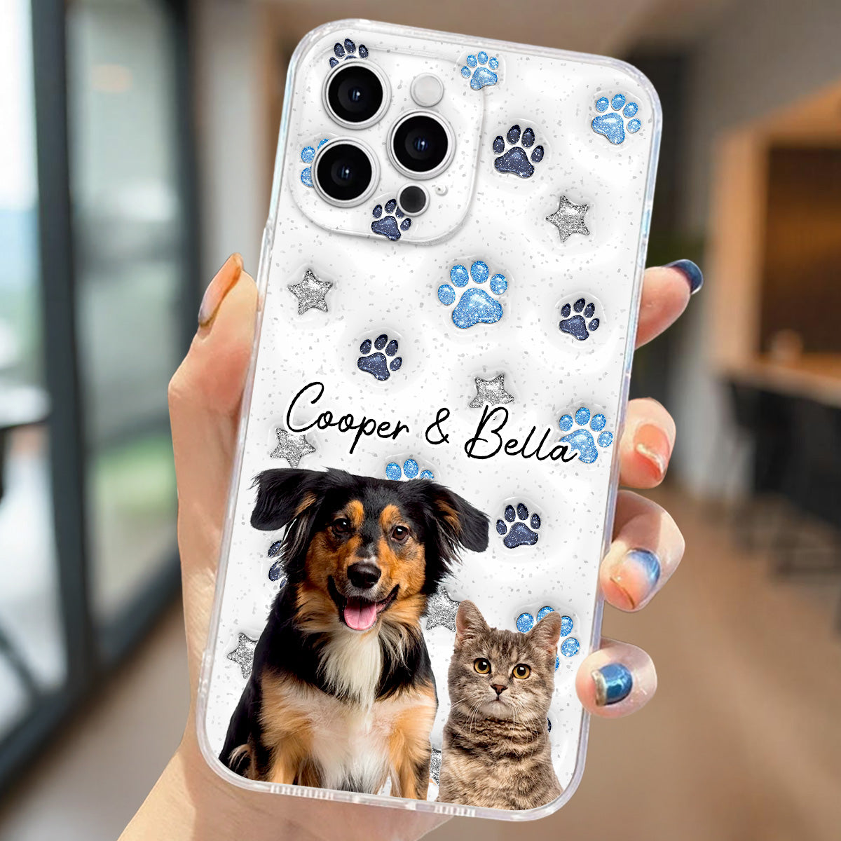 Fur Mom Dad Blue Star Photo - Personalized 3D Inflated Effect Phone Case