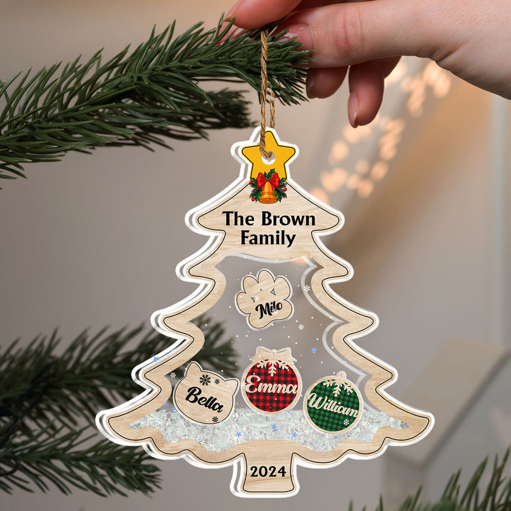 Family With Pet Charm - Personalized Acrylic Shaker Ornament