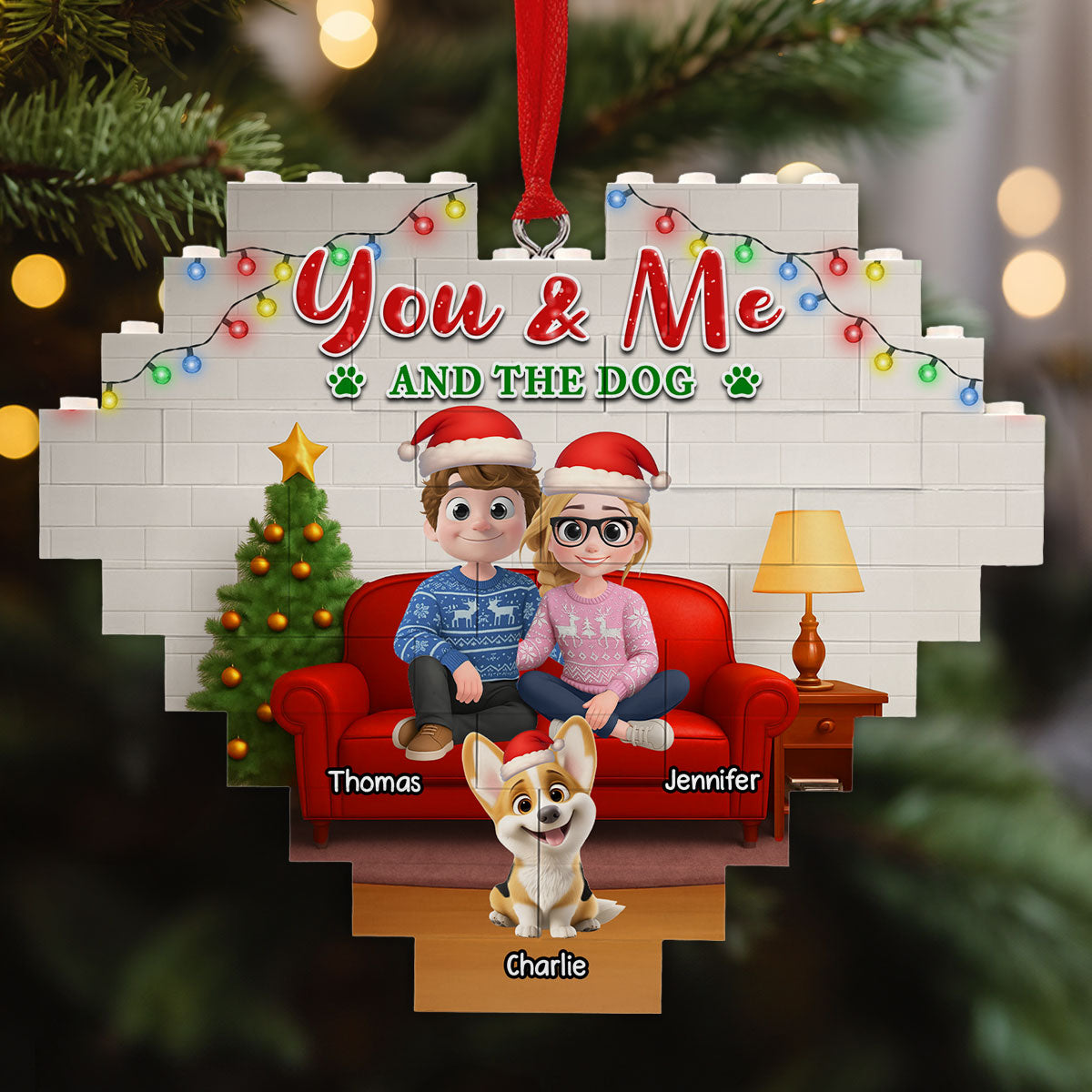 Custom Christmas Decor Home Birthday Gifts For Dog Lovers • In The Same Home - Personalized 3D Effect Heart Puzzle Ornament