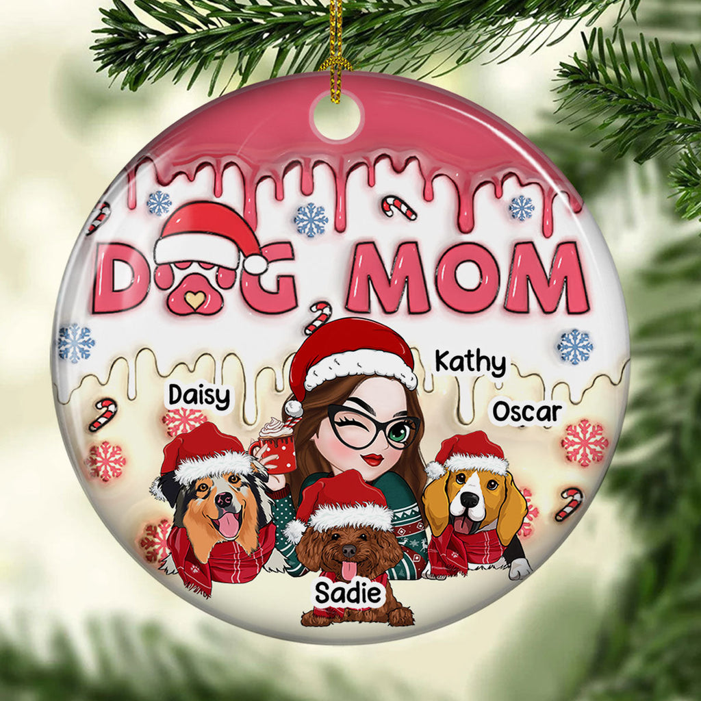 Custom Christmas Decor Home Birthday Gifts For Dog Mom, Dog Lovers • Dog Mom Happy Pawlidays - Personalized 3D Inflated Effect Ceramic Ornament