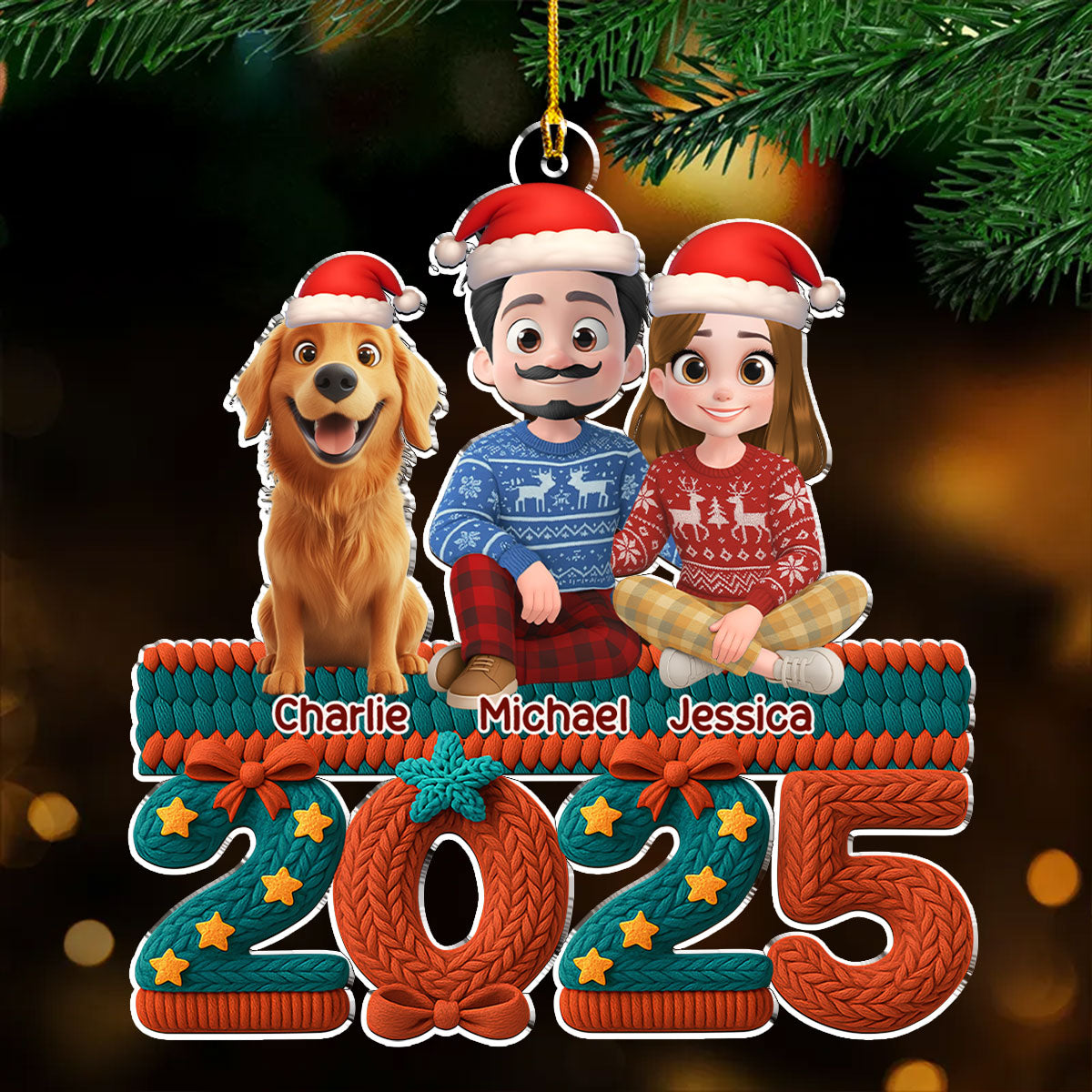 Custom Christmas Decor Home Birthday Gifts For Dog Lovers • Jolly Year - Personalized 3D Effect Acrylic Ornament