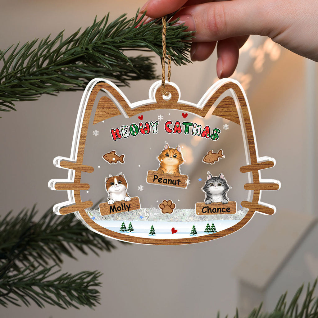 Custom Christmas Decor Home Birthday Gifts For Cat Lovers • Meowy Catmas - Personalized Acrylic Shaker Ornament