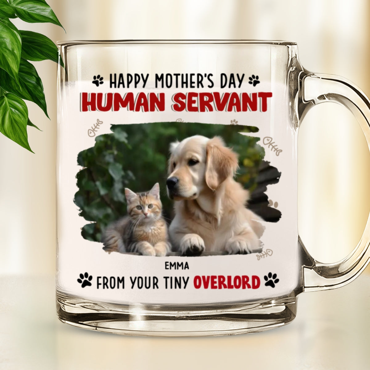Custom Photo Mother's day Birthday Gifts For Pet Mom, Pet Lovers • Happy Human Servant Ver Pet Photo - Personalized Glass Mug