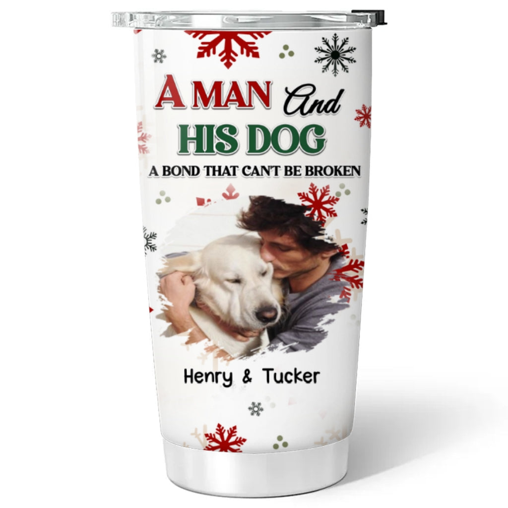 Custom Photo Christmas Birthday Gifts For Dog Dad, Dog Lovers • A Man And His Dog Love Christmas Photo - Personalized Tumbler