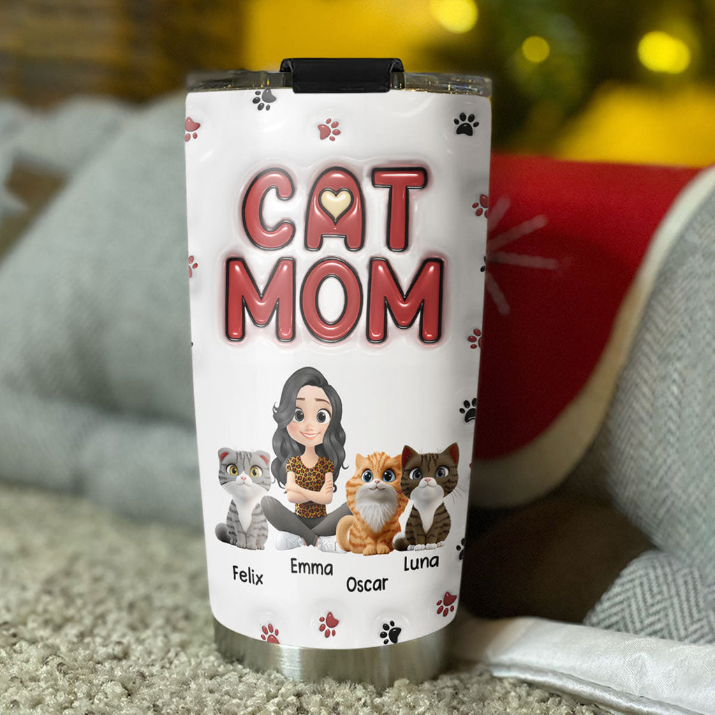 Custom Mother's day Birthday Gifts For Pet Mom, Pet Lovers • Lovely Cat Mom New Style - Personalized 3D Inflated Effect Tumbler